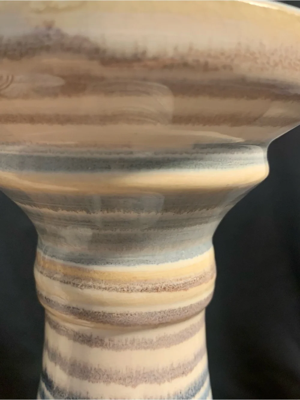 Set of 2 Sierra Sands Ceramic Striped Pillar Candle Holders Blue Purple Beige